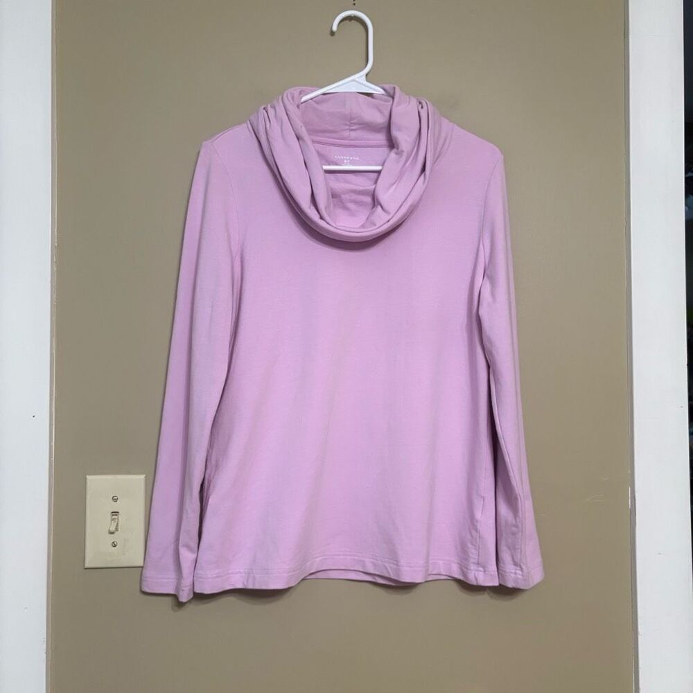 Lands End Women’s Pink Purple Cotton Blend Cowl Neck Sweater Petite Medium